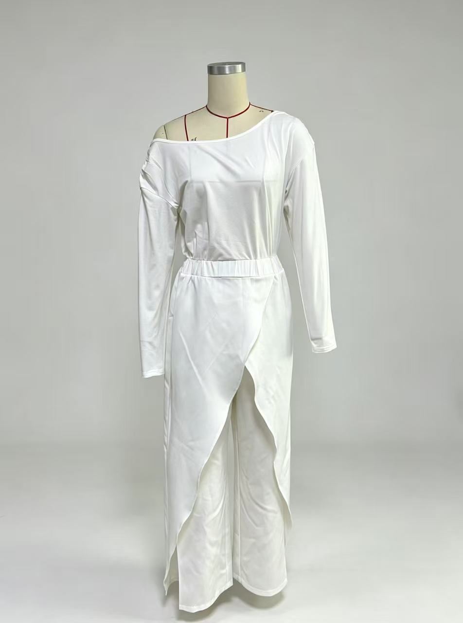 One-Shoulder High-Waist Wide-Leg Jumpsuit with Slit