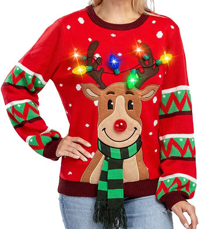 Christmas Reindeer Knit Sweater with LED Lights