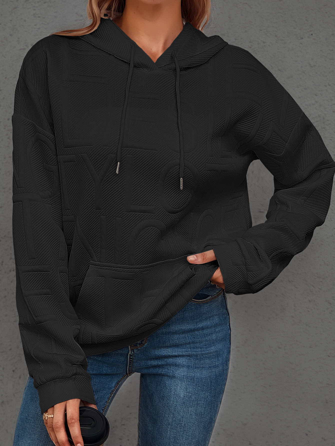TUME Hooded 3D Print Loose Fit Sweatshirt for Women