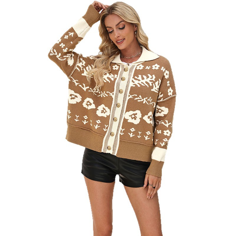 Square Neck Button Knit Cardigan Sweater