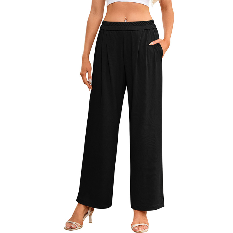 High-Waist Wide-Leg Knit Pants Casual Loose Straight