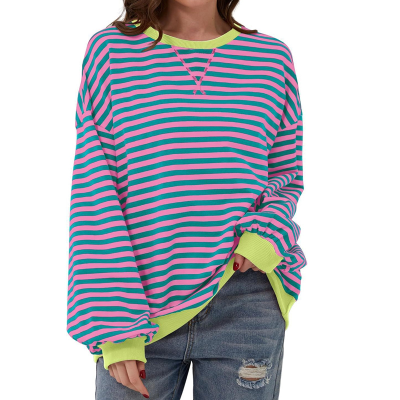 Striped Colorblock Casual T-Shirt Top