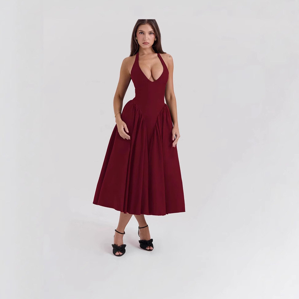 Deep V-Neck Halter Backless Bodycon Maxi Dress