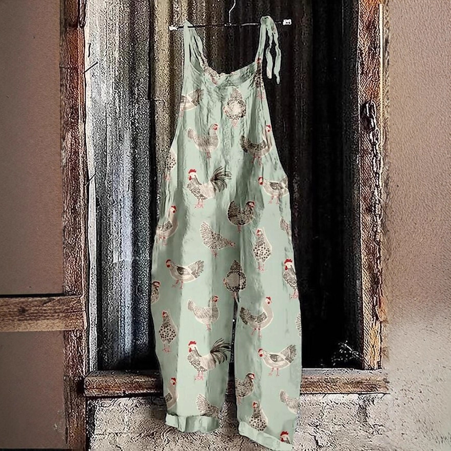 Women's Vintage Floral Print Sleeveless Jumpsuit Casual Tie-Waist