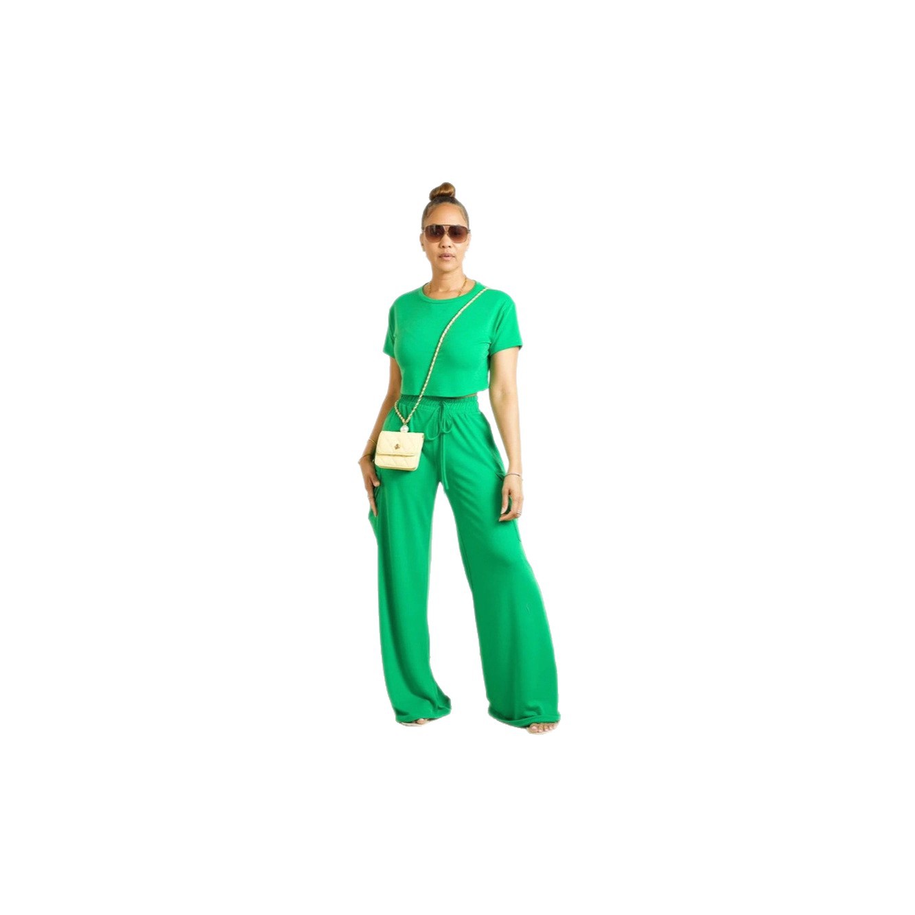 Women's Casual Two-Piece Set Short Sleeve Top and Wide-Leg Cargo Pants