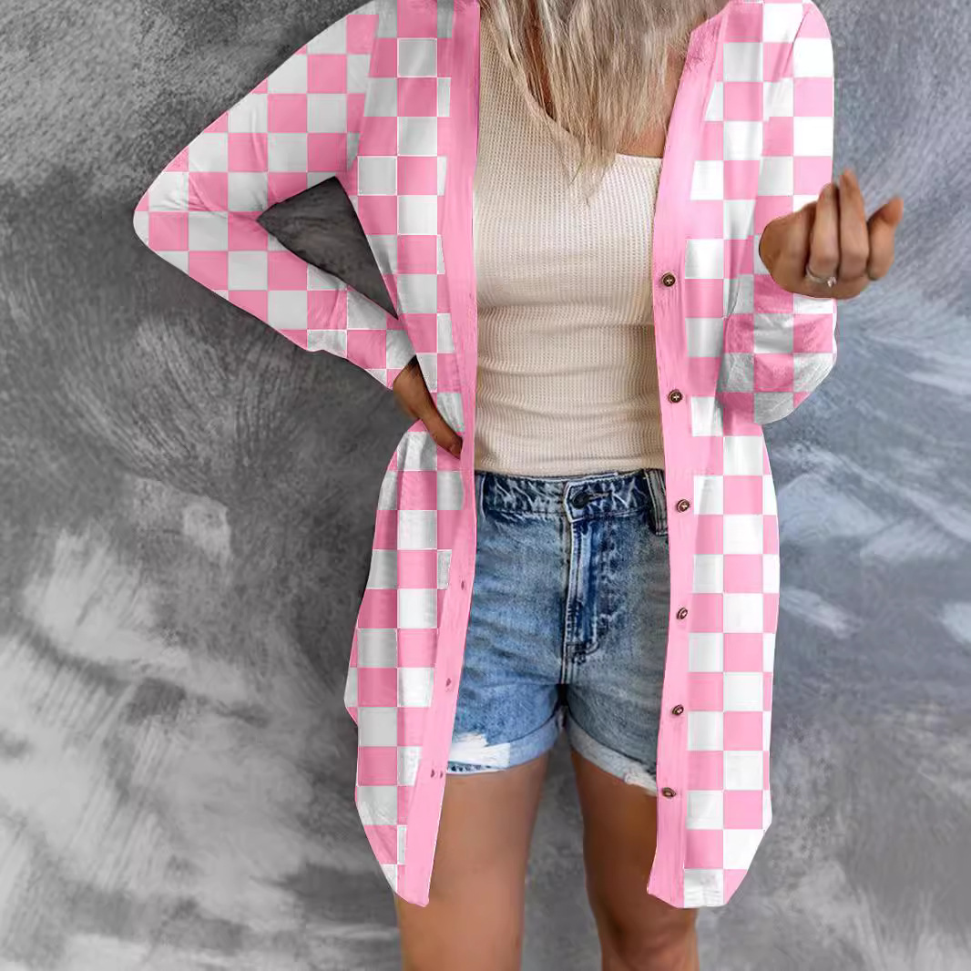 Women's Long Plaid Loose Knit Cardigan