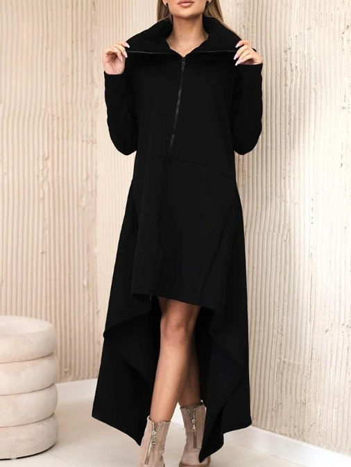 Women's Solid Color Hooded Zip Loose Sweatshirt Dress