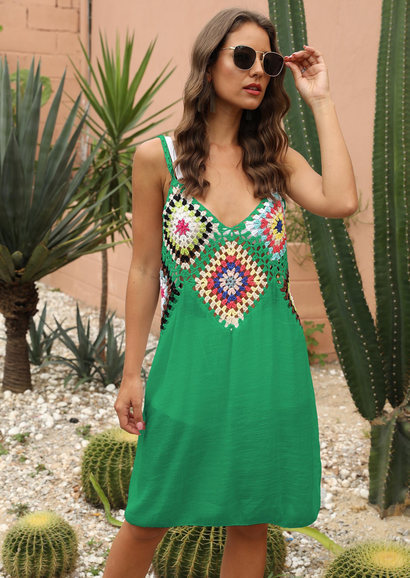 Women's Hand-Crochet Spliced Hollow-Out Cami Dress
