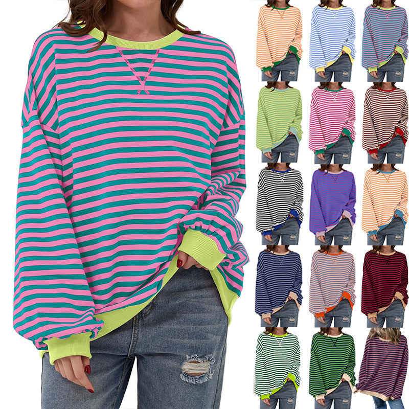 Striped Colorblock Casual T-Shirt Top
