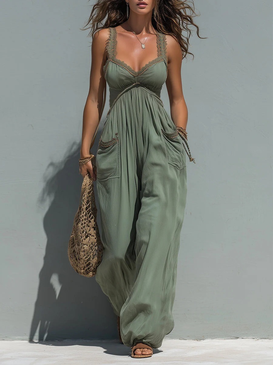 Women's Solid Color Sleeveless Wide-Leg Jumpsuit