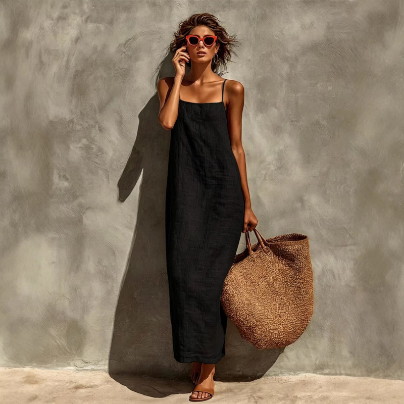 Women's Solid Sleeveless Midi Dress Casual Loose Fit