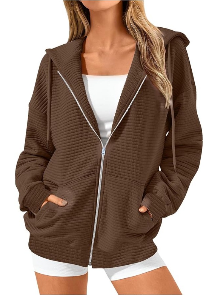 Long Sleeve Solid Color Zip-Up Hoodie with Pockets