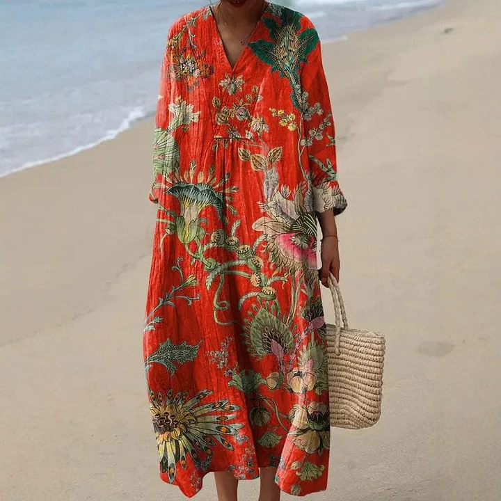 Women's Floral 3D Print Long Sleeve Shirt Dress