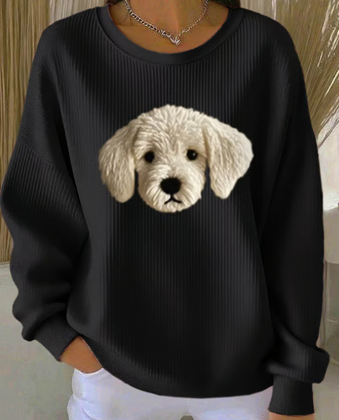 Women's Cartoon Cat Print Zip-Up Crewneck Sweatshirt