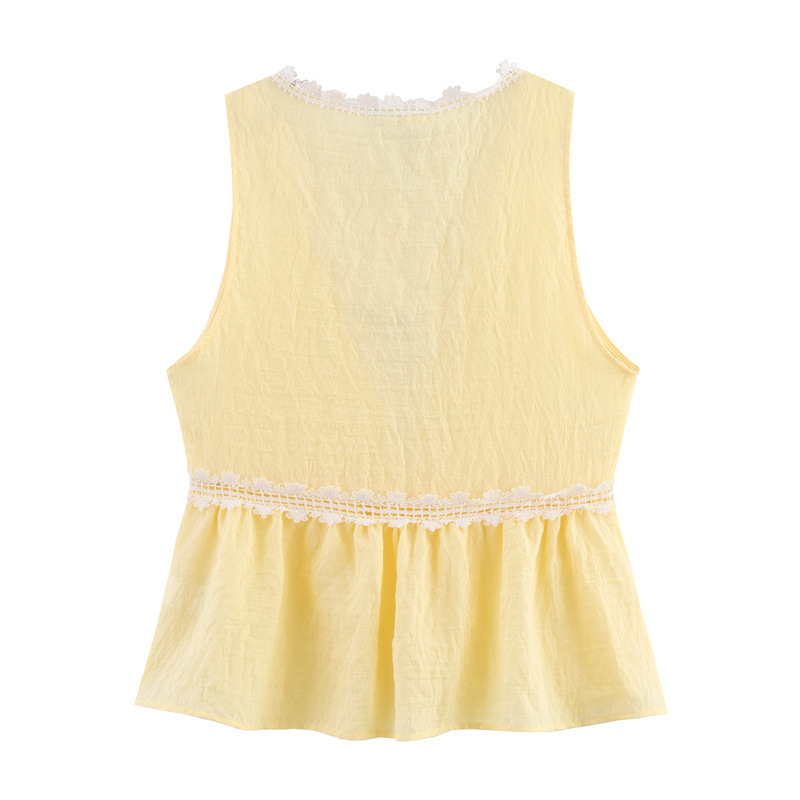 Women's Sleeveless Lace Trim Top Fresh Style