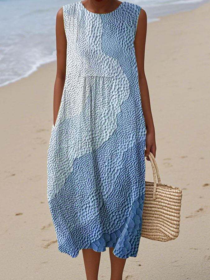 Women's Vintage Patterned Sleeveless Midi Dress