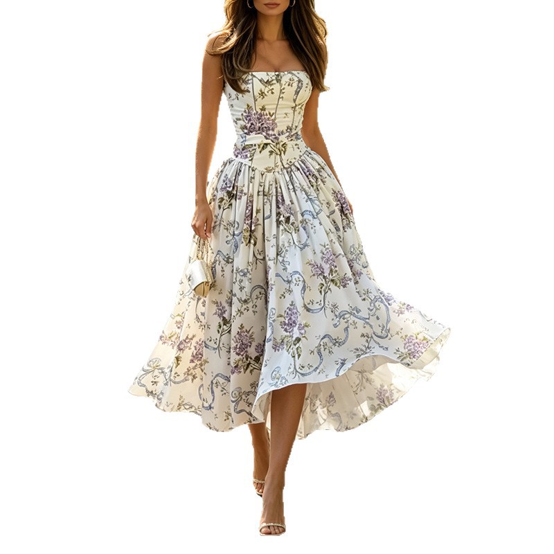 Floral Print High-Waist Sleeveless Slip Dress
