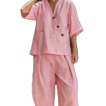 Women's Casual Solid V-Neck Short Sleeve Top and Pants Two-Piece Set
