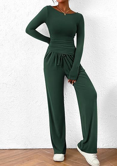 Women's Asymmetric Long Sleeve Top & Wide Leg Pants Set