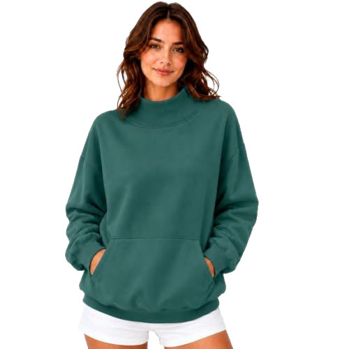 Women's Mock Neck Pullover Sweatshirt with Side Pockets