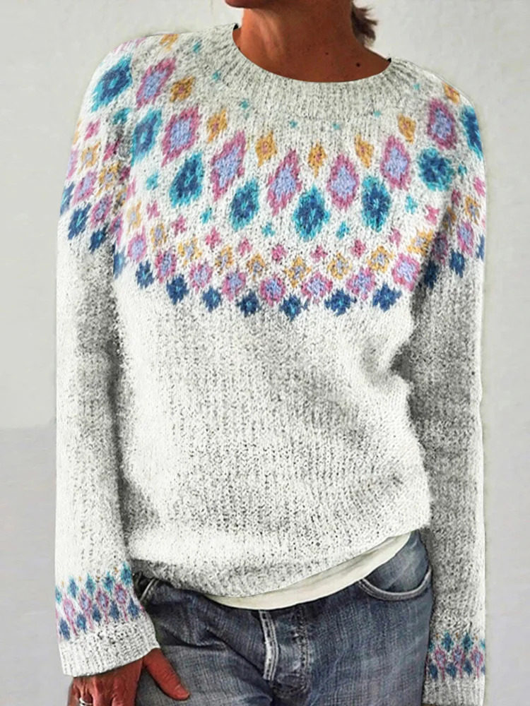 3D Print Women's Crewneck Soft Knit Sweater Casual Cardigan Diamond Pattern
