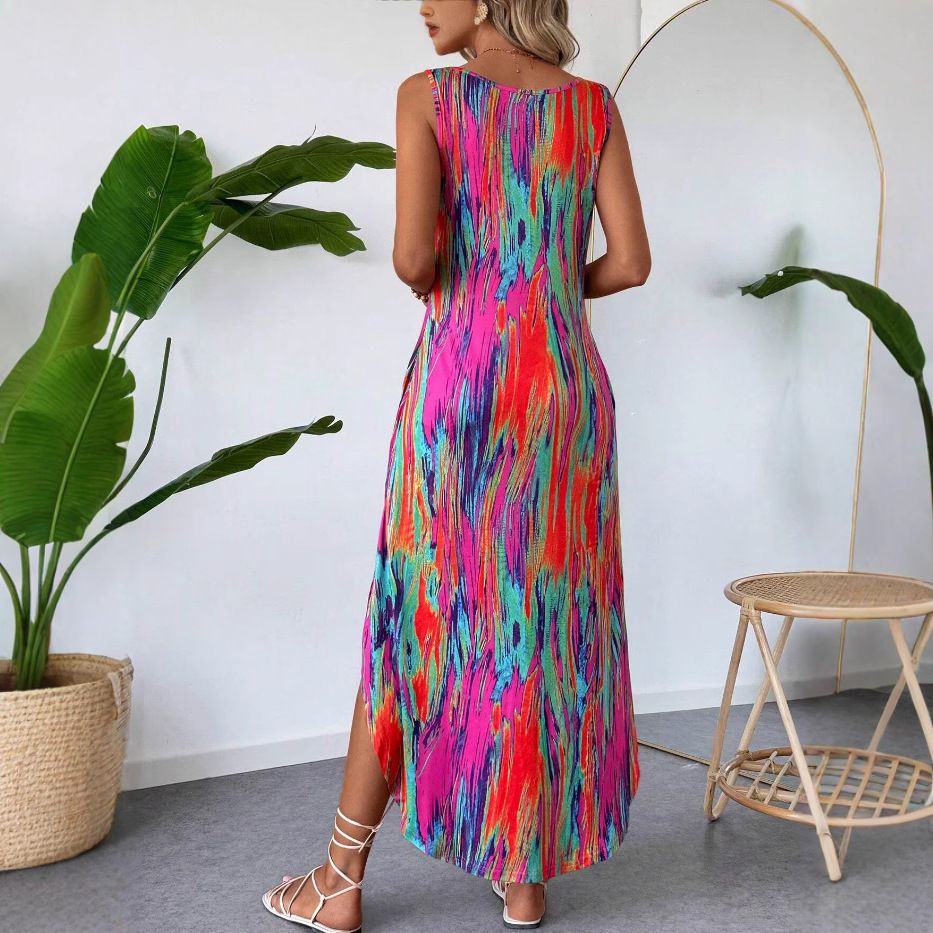 Floral Sleeveless Tank Dress Slimming Split Midi