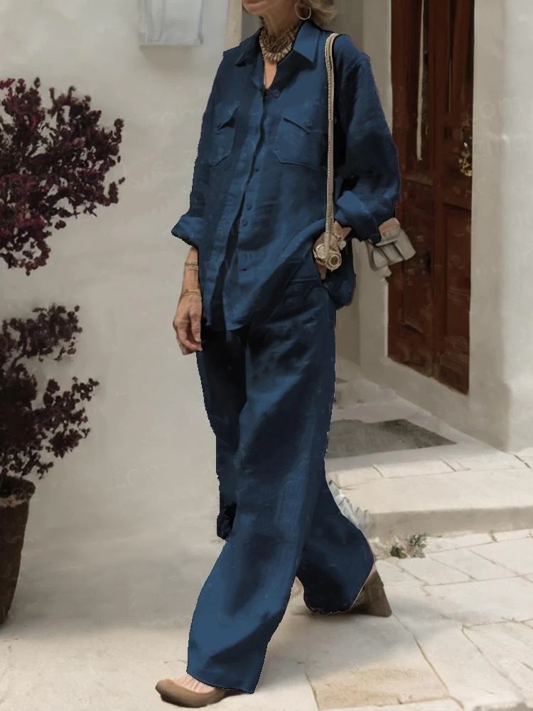 Women's Long Sleeve Shirt and Loose Pants Two-Piece Set
