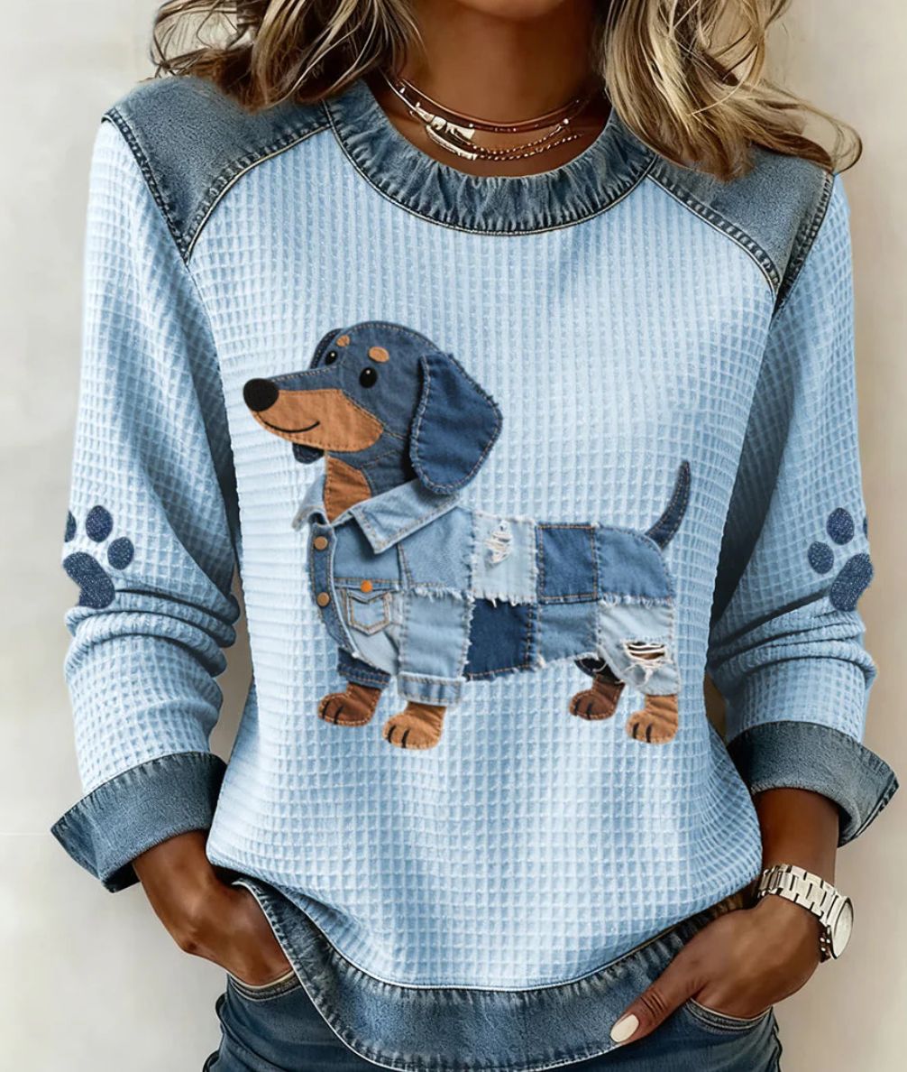 3D Faux Cow Print Crewneck Loose Women's Sweatshirt
