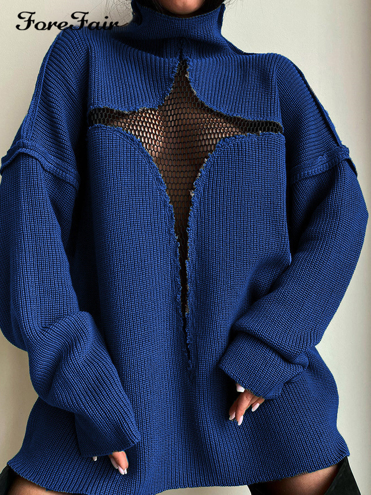 Sexy Sheer Mesh Open-Knit Pullover Sweater