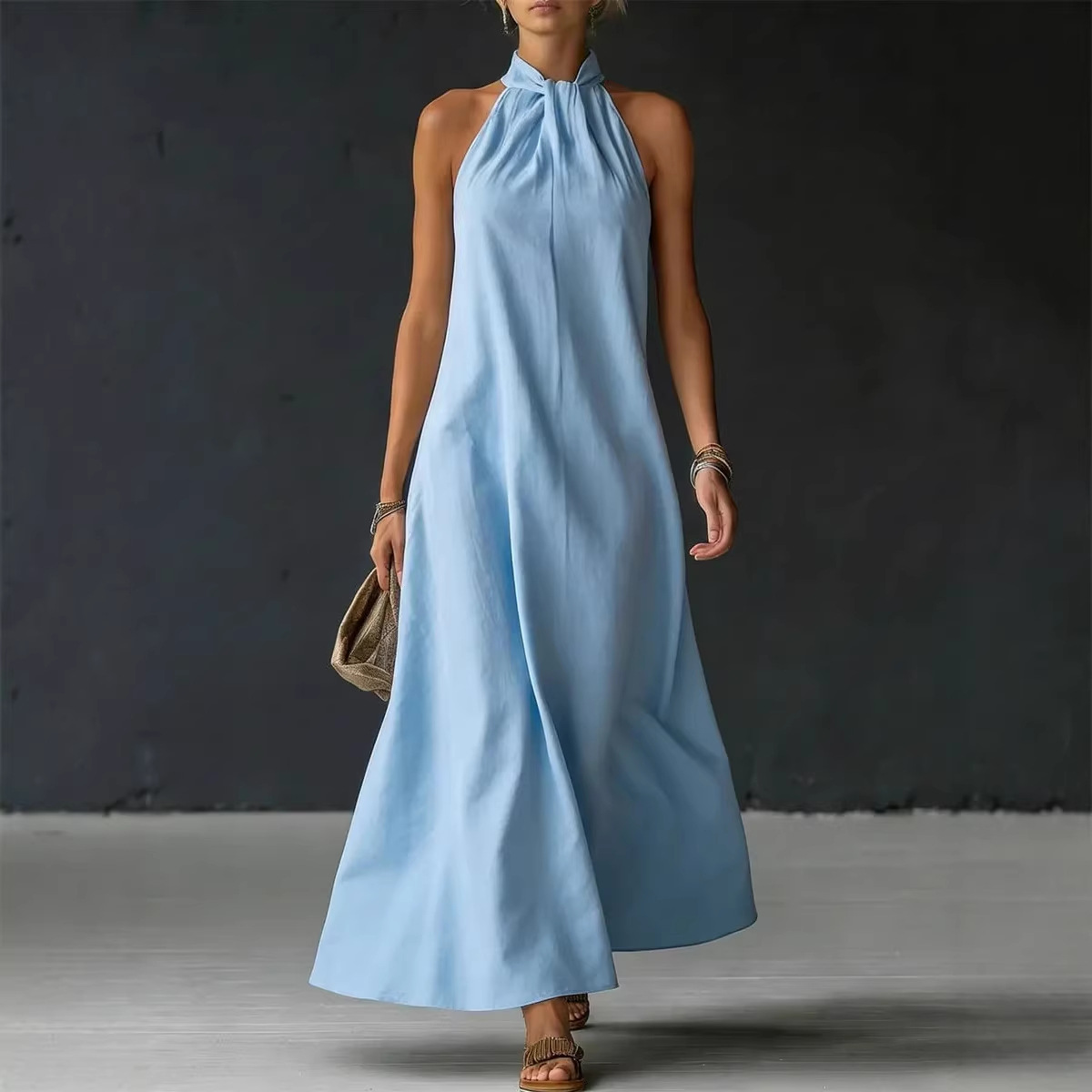 Women's Off-Shoulder Sleeveless Cross-Front Knit Maxi Dress