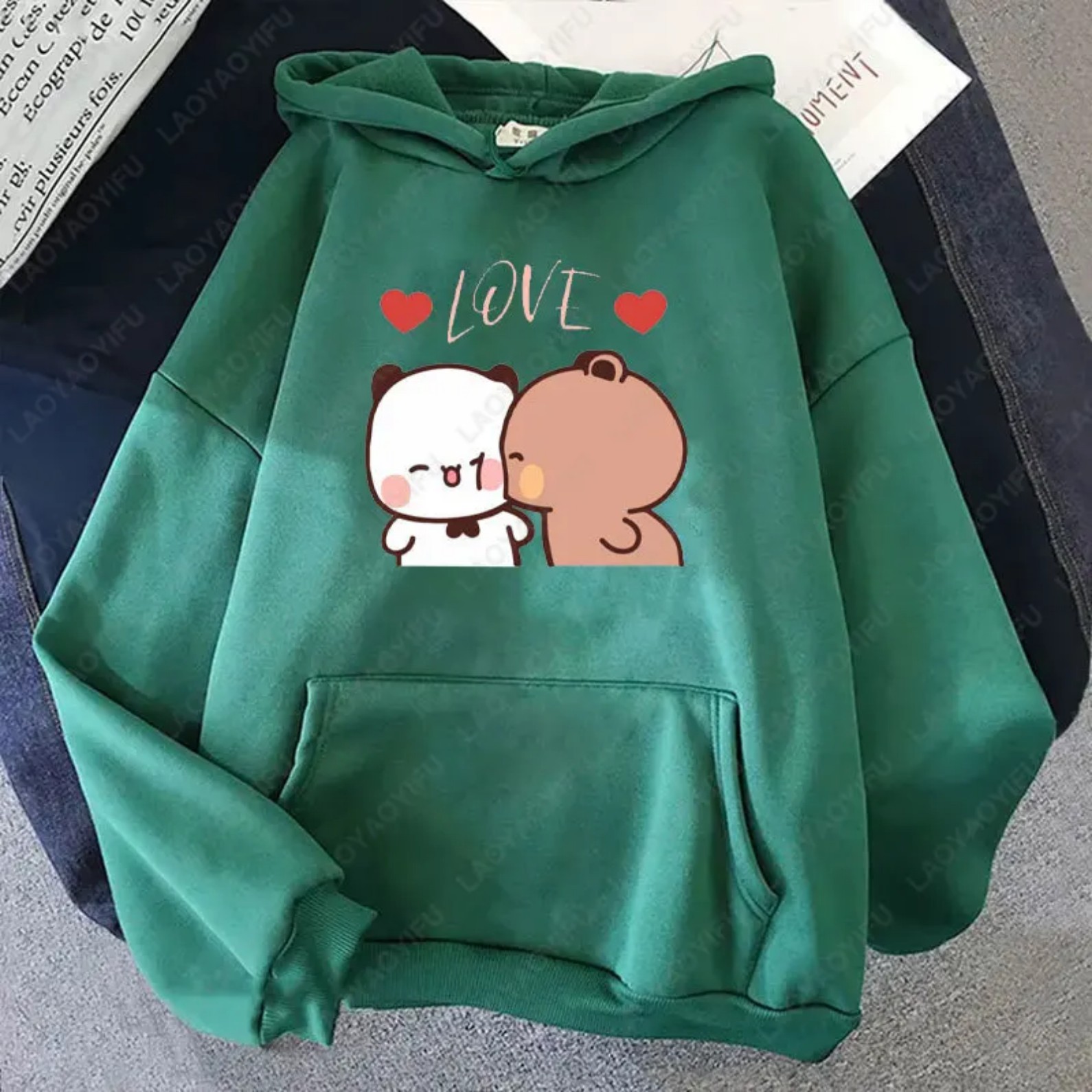 Women's Panda Heart Print Hoodie