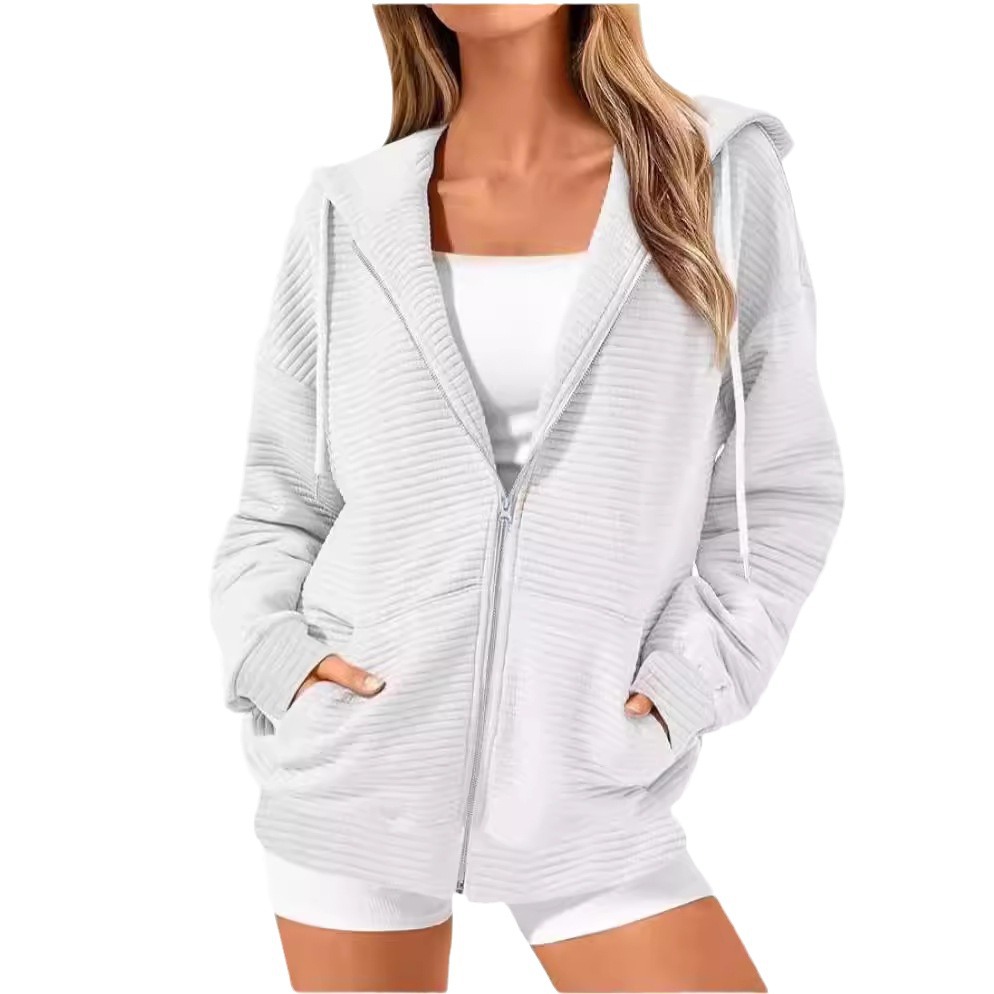 Long Sleeve Solid Color Zip-Up Hoodie with Pockets