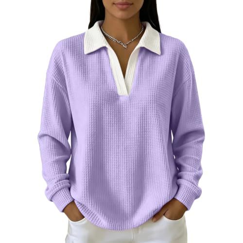 Women's Solid Waffle Knit Hoodie with Collar and Print