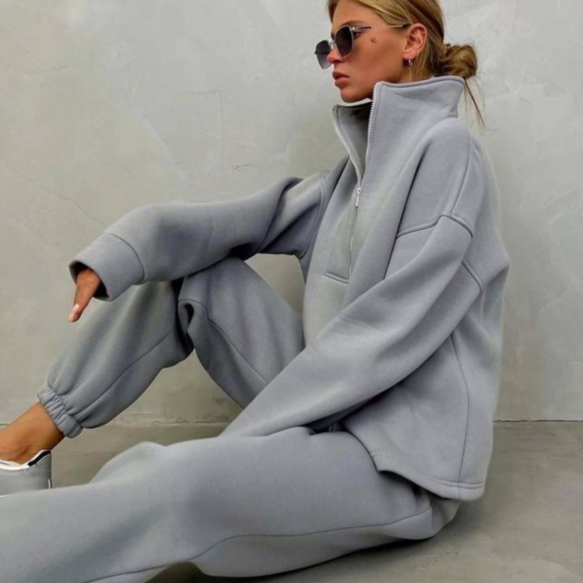 Women's Long Sleeve Stand Collar Zip Two-Piece Tracksuit Set