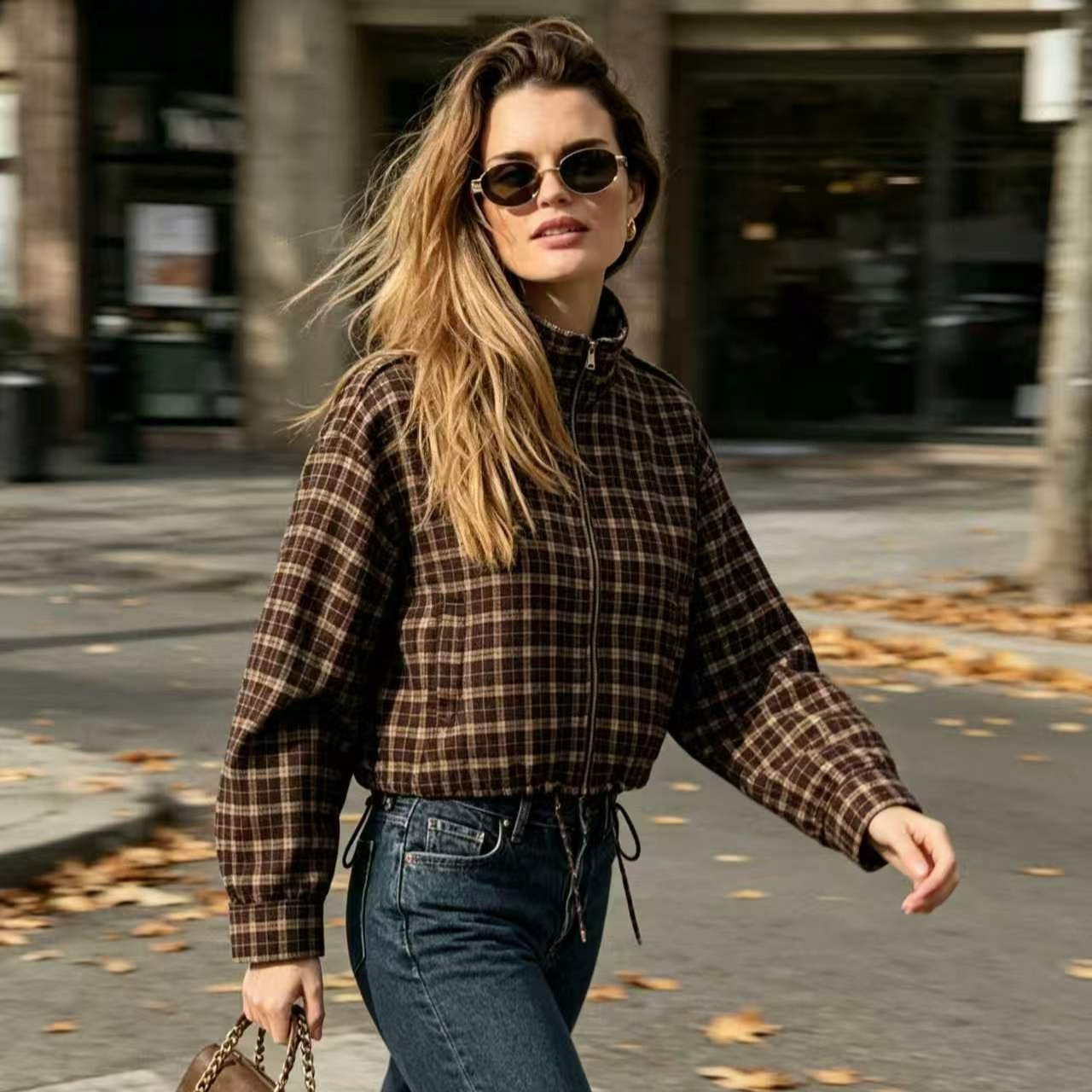 Women's Retro Plaid Jacket and Midi Skirt Set