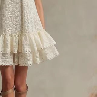 Beige Lace Sleeveless Ruffle Mini Dress