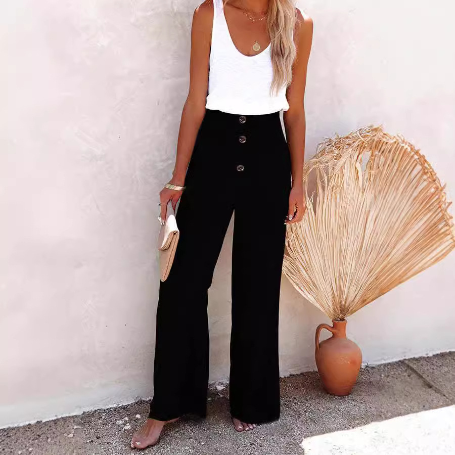 Women's Cotton Linen Wide Leg Pants High Waist Loose Casual