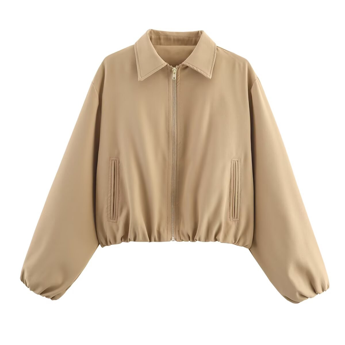Women's Solid Zip-Up Puffer Jacket