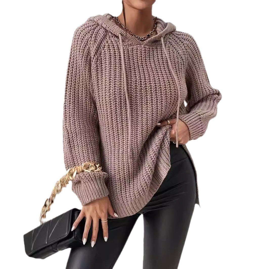 Women's Lazy Style Hooded Knit Sweater Pullover Loose Slimming
