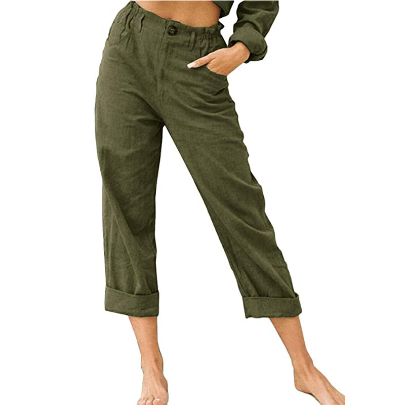 Women's Cotton-Linen High-Waist Straight-Leg Casual Pants