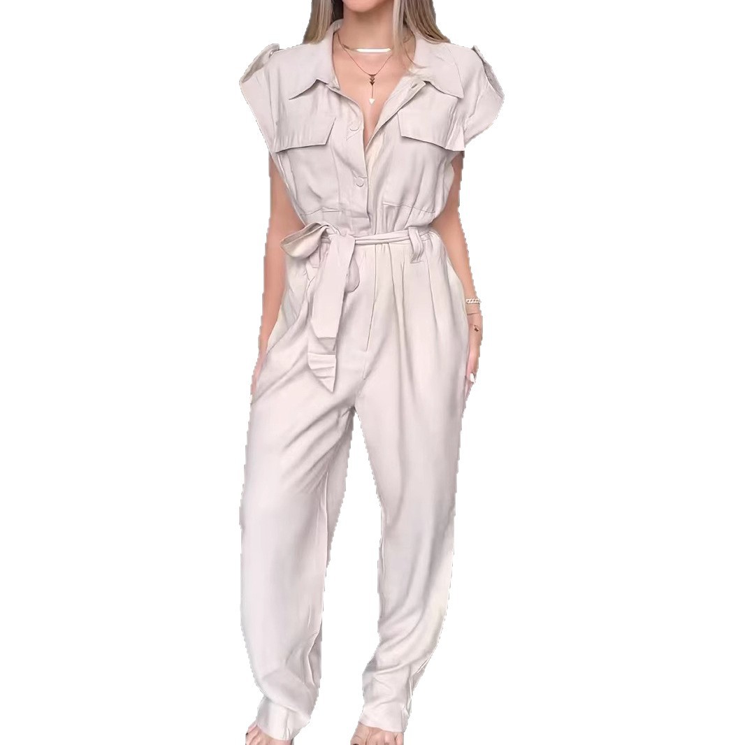 Women's High-Waist Wide-Leg Sleeveless Utility Jumpsuit