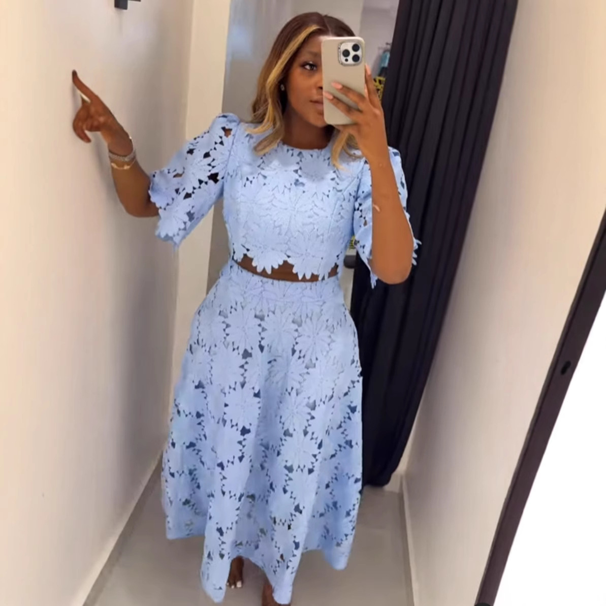 Women's French-Style Cutout Top and Skirt Two-Piece Set