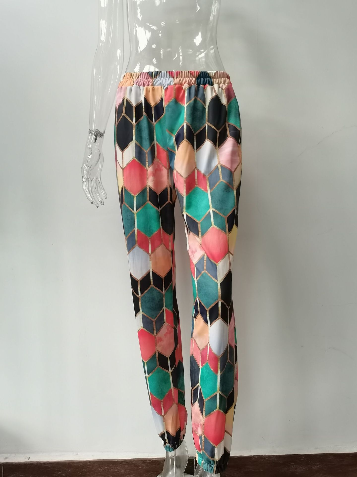 High-Waist Wide-Leg Geometric Print Pants