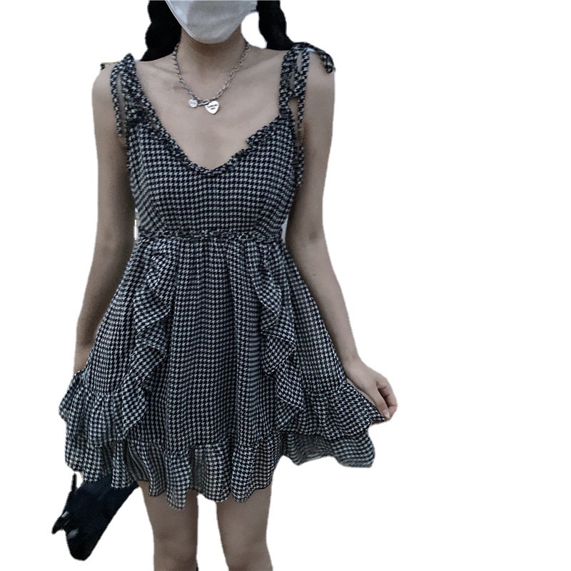 Women's Ruffled Waist-Tie Cami Dress Casual A-Line Midi