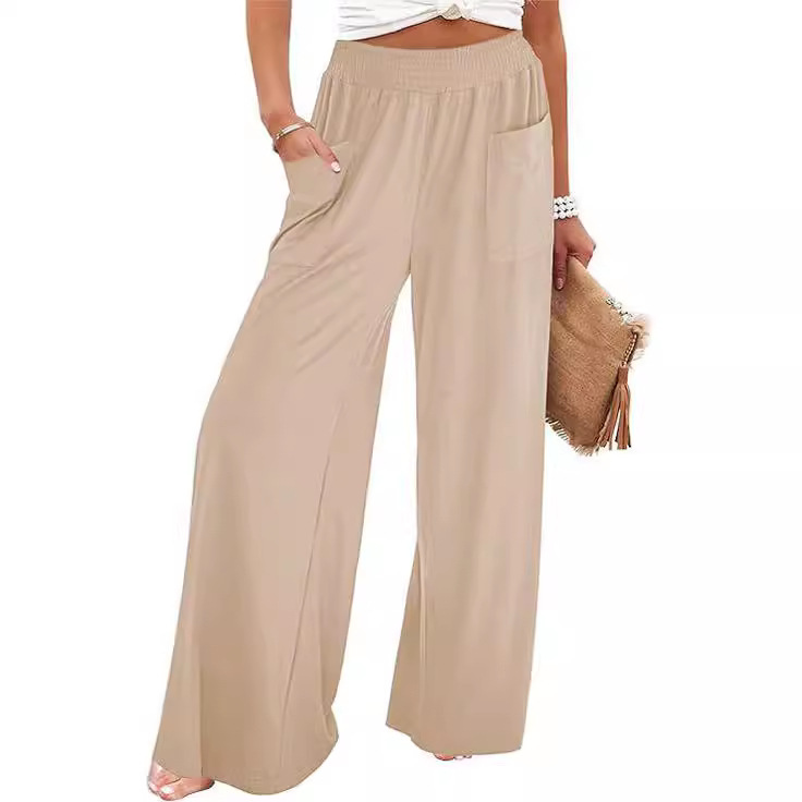 High-Waisted Wide-Leg Lounge Pants with Pockets, Loose Fit, Slimming