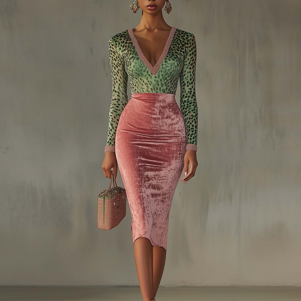 Gold Velvet Spliced High-Waist Bodycon Dress