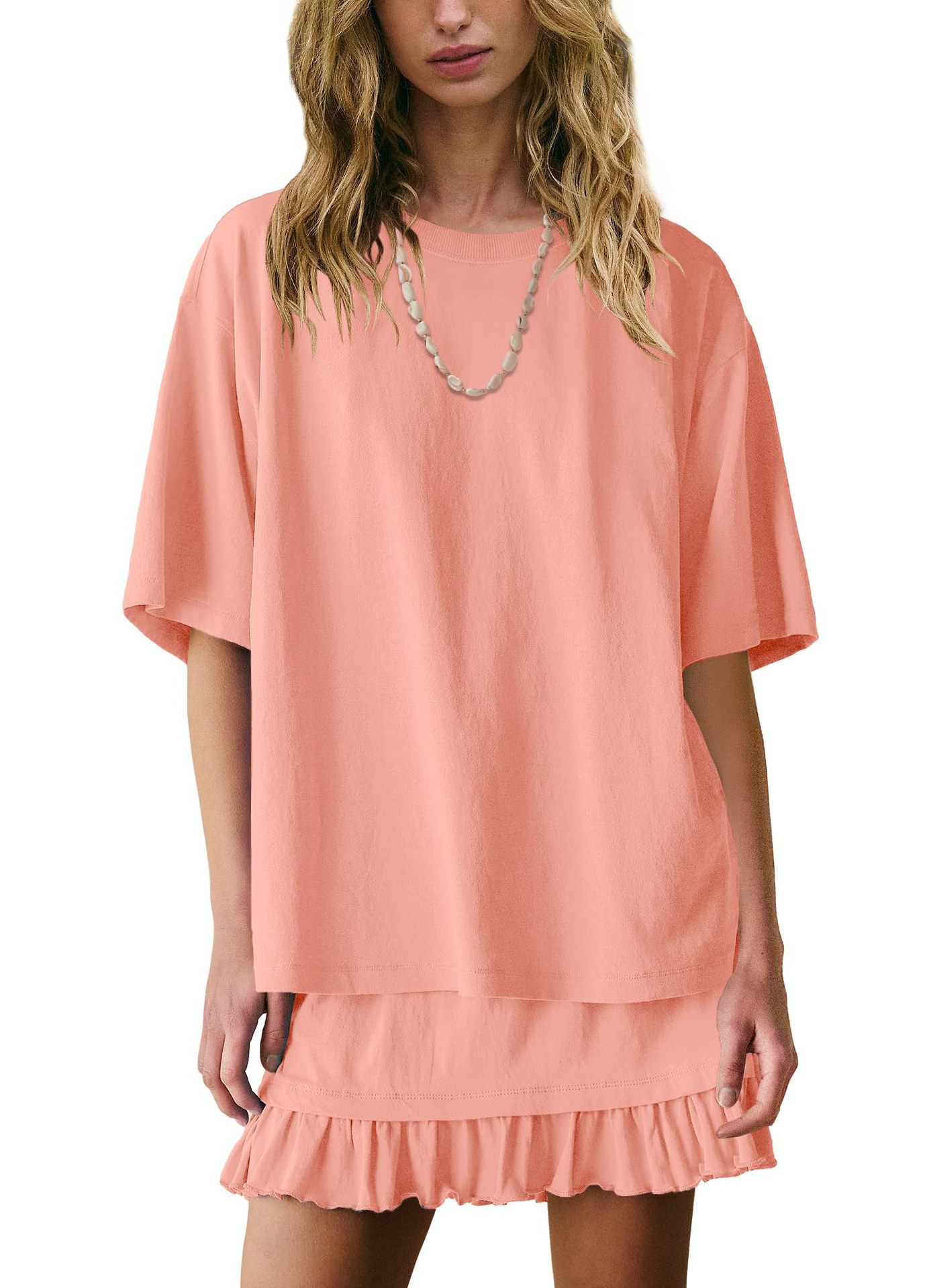 Women's Solid Color Loose Fit Casual Two-Piece Pajama Set with Ruched Detail