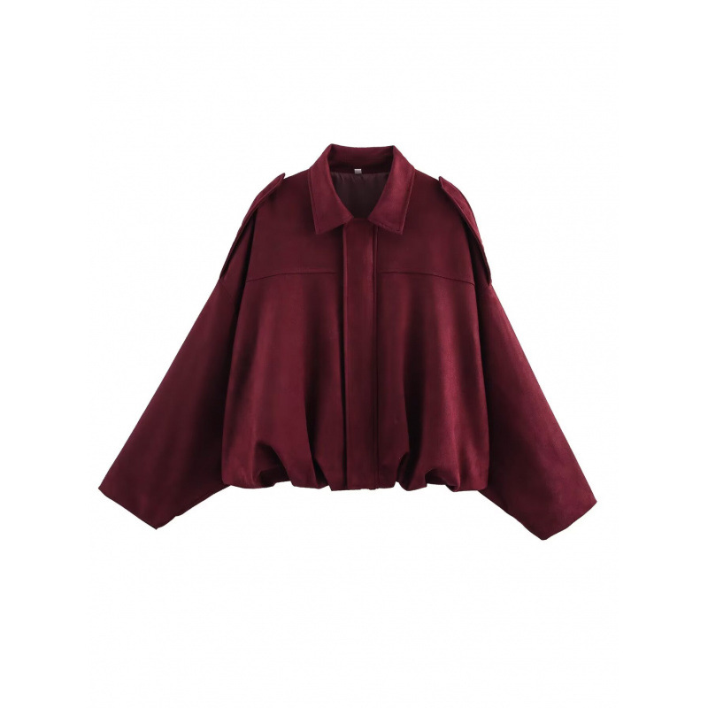 Sueded Faux Leather Bomber Jacket with Collar