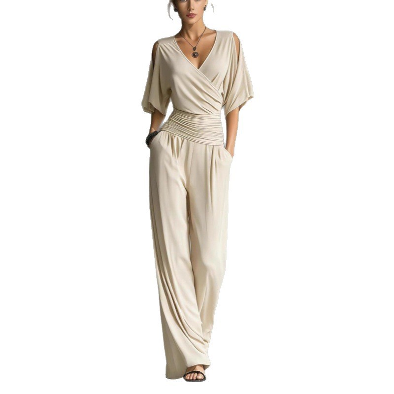 Women's Cold-Shoulder V-Neck Slim Jumpsuit