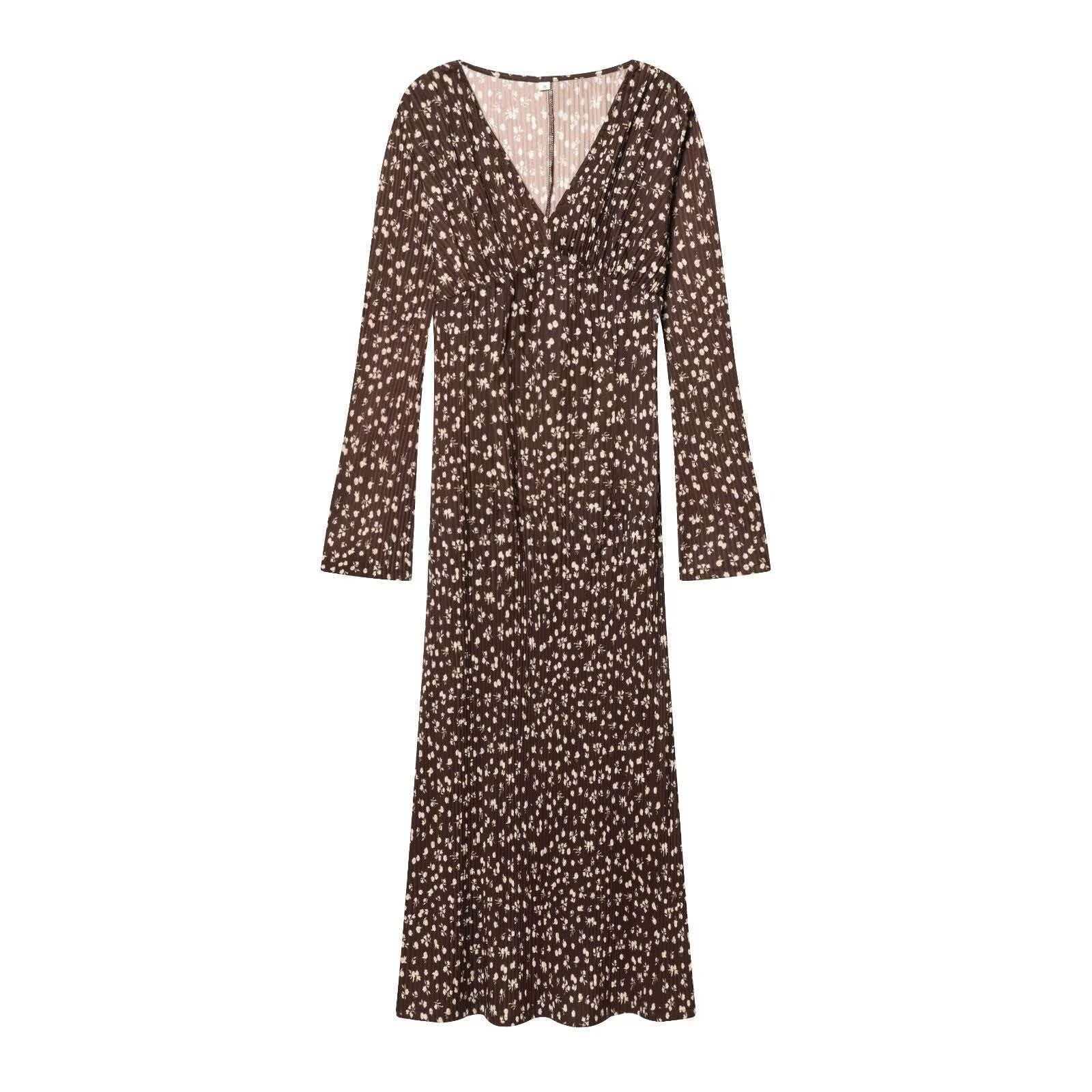 Women's Summer V-Neck Pleated Print Dress
